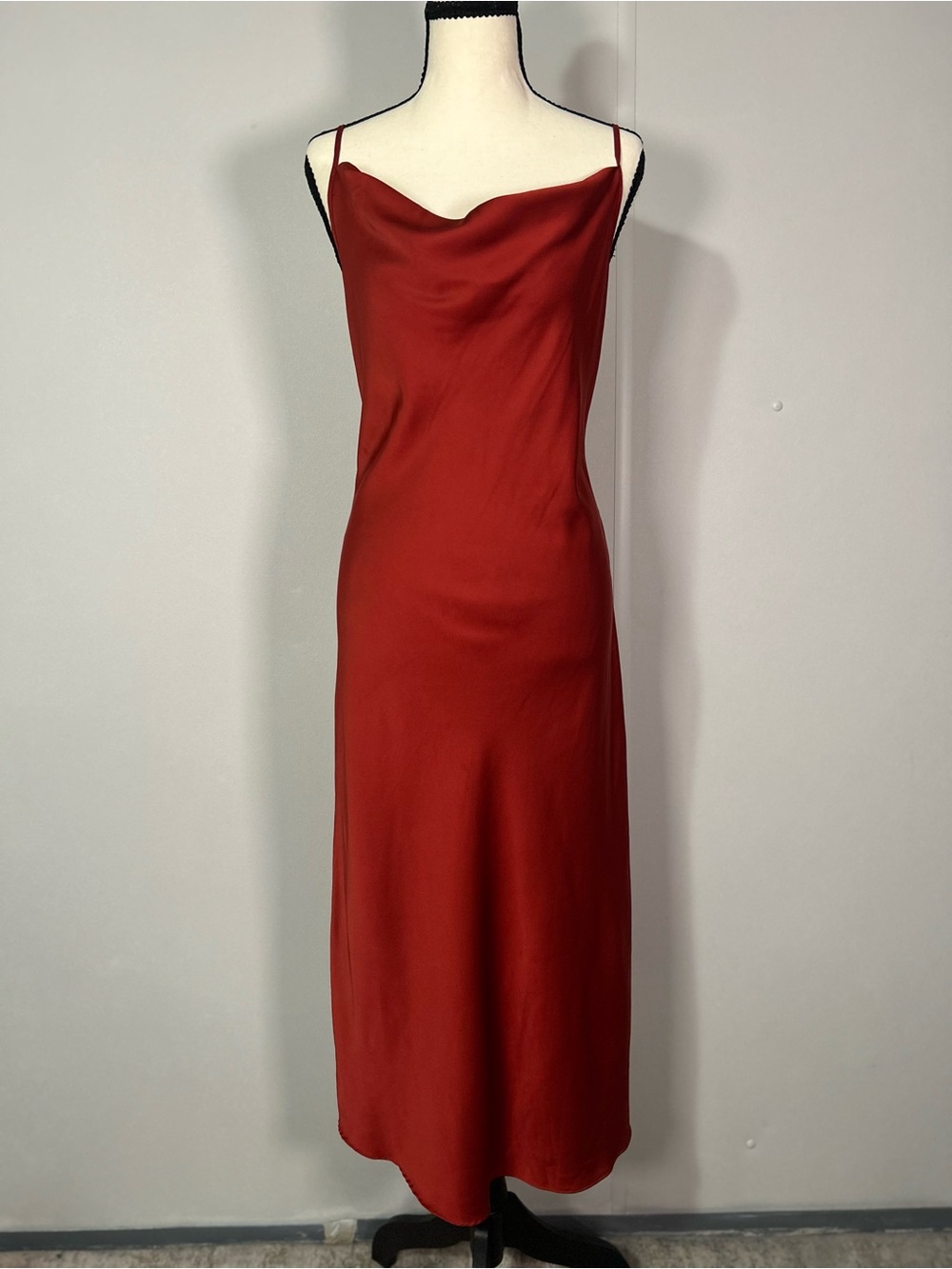 Nicole Miller Rust Red Satin Maxi Slip Dress